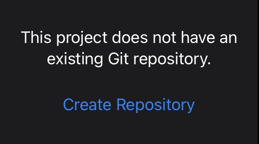 A screenshot of a message that appears when there is no existing Git repository. It says 'This project does not have an existing Git repository'. There is a button that says 'Create Repository'