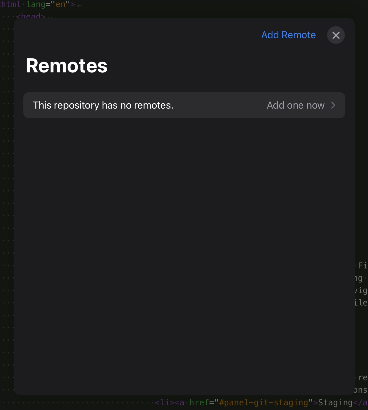 Screenshot of the Git remotes popup