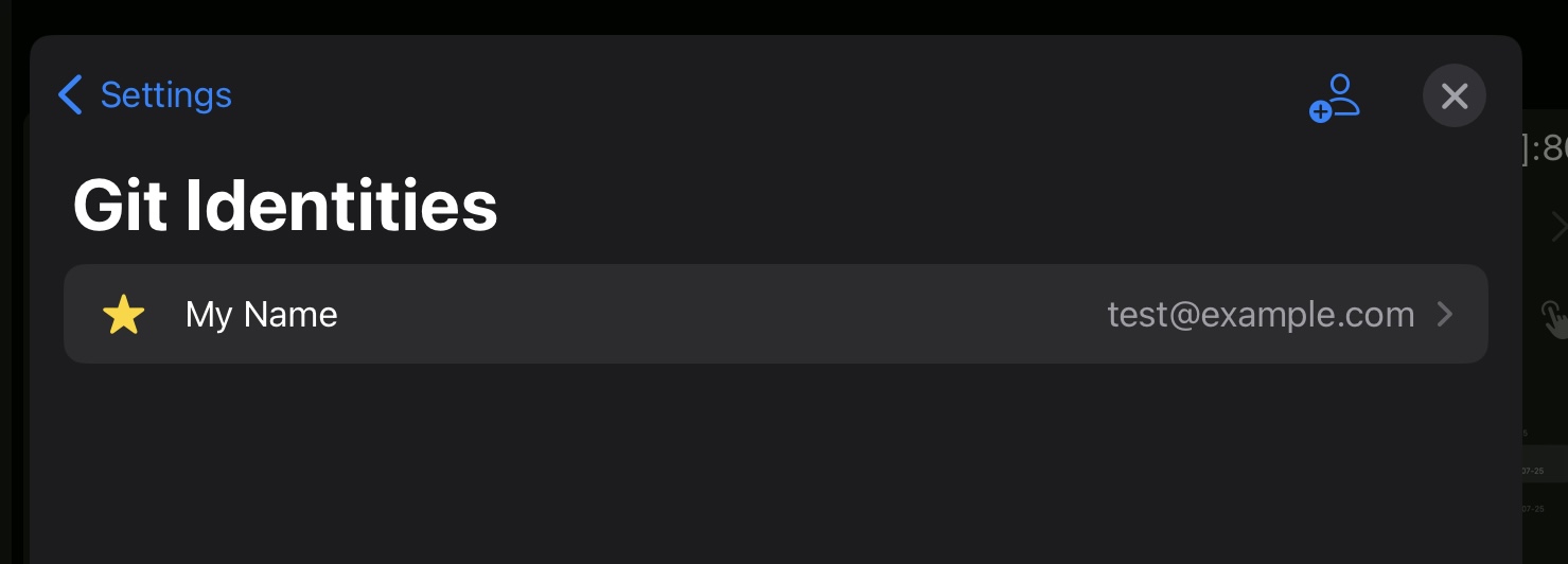 Screenshot of the Git identities settings screen.
